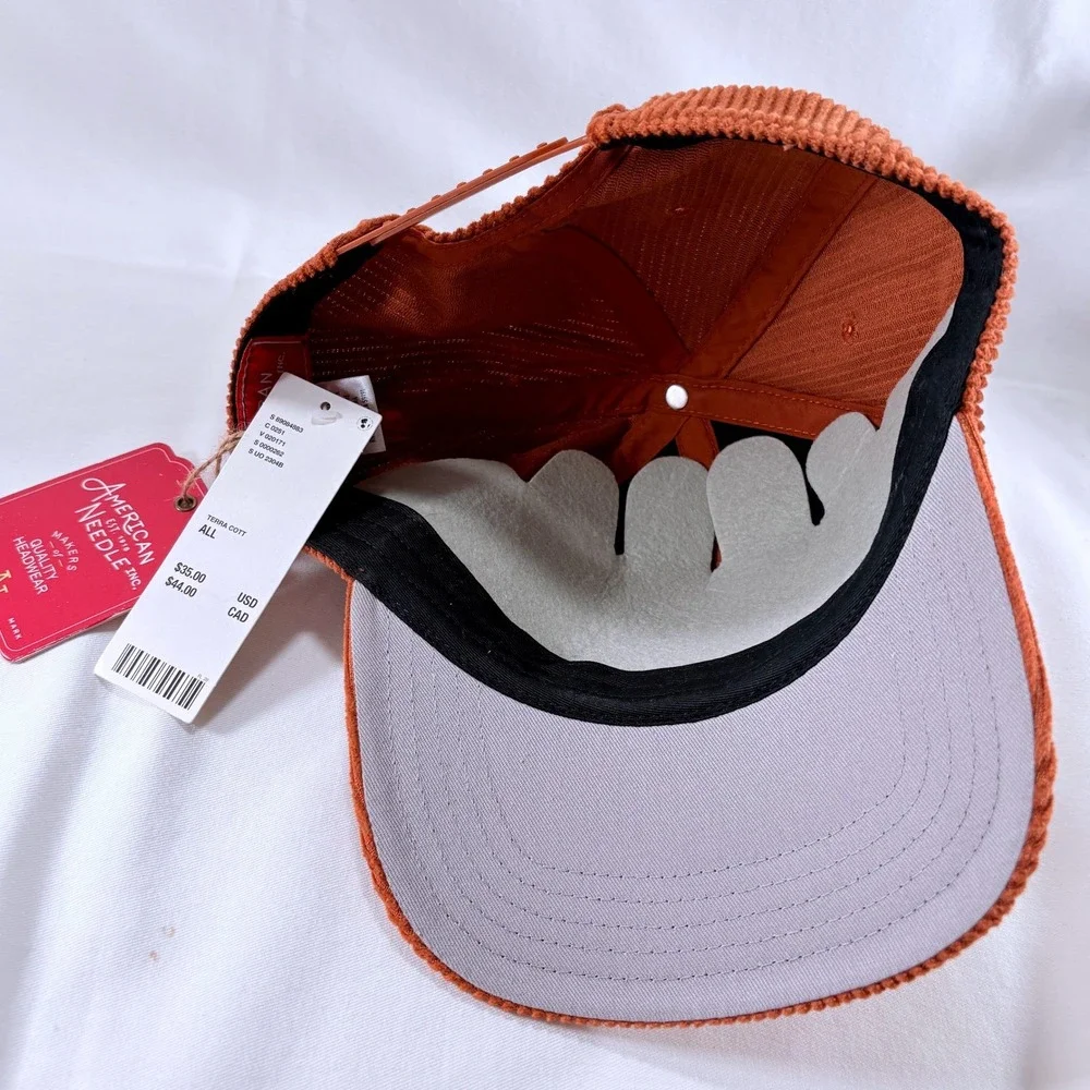 American Needle Embroidered Cowboy Script Terra Cotta Corduroy Snapback Hat NWT